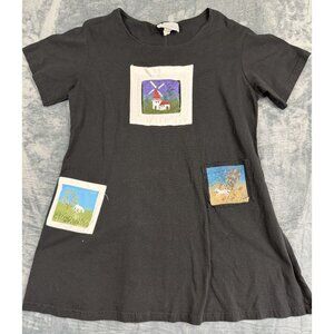 Cover Charge Black Short Sleeve Tunic With Patchwork Pockets Medium